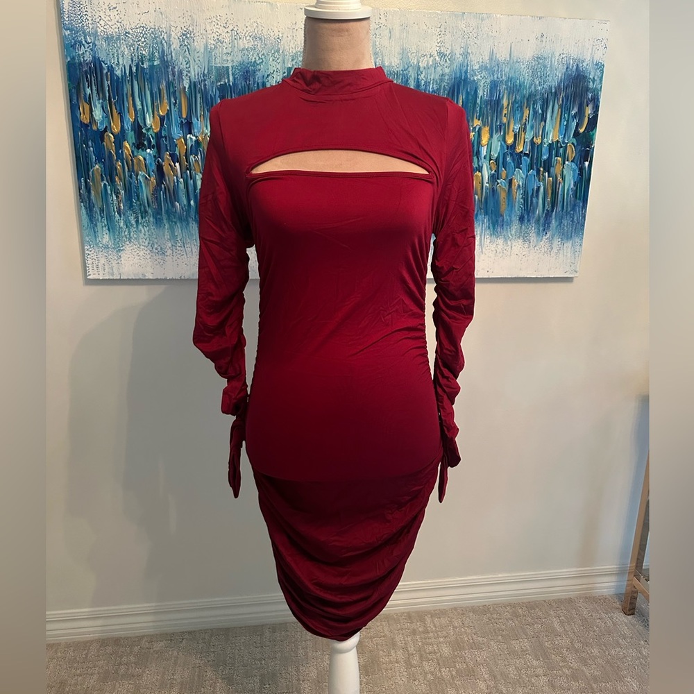 Women's Sexy Long Sleeve Cut Out Bodycon Ruched Party Club Mini Dress - NWT